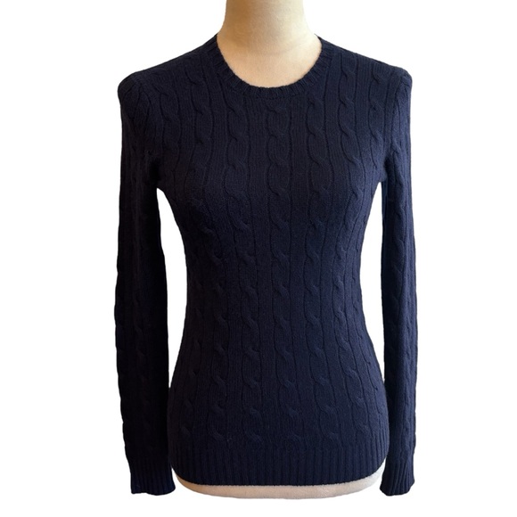Polo Ralph Lauren Blue Cable Knit Cashmere Sweater XS Old Money Quiet Luxury - Picture 1 of 10